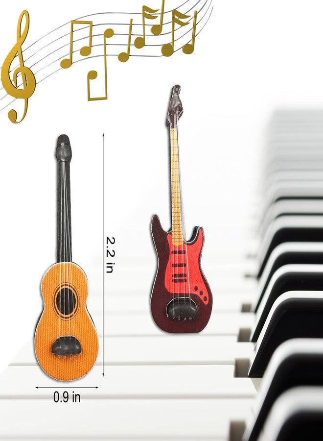 Suartus 2PCS 1:12 Mini Musical Instrument Guitar Wooden Bass Guitar Model Display Ornaments for Mini Music Room Accessories Model Home Decoration Fairy Garden Accessories - Image 2